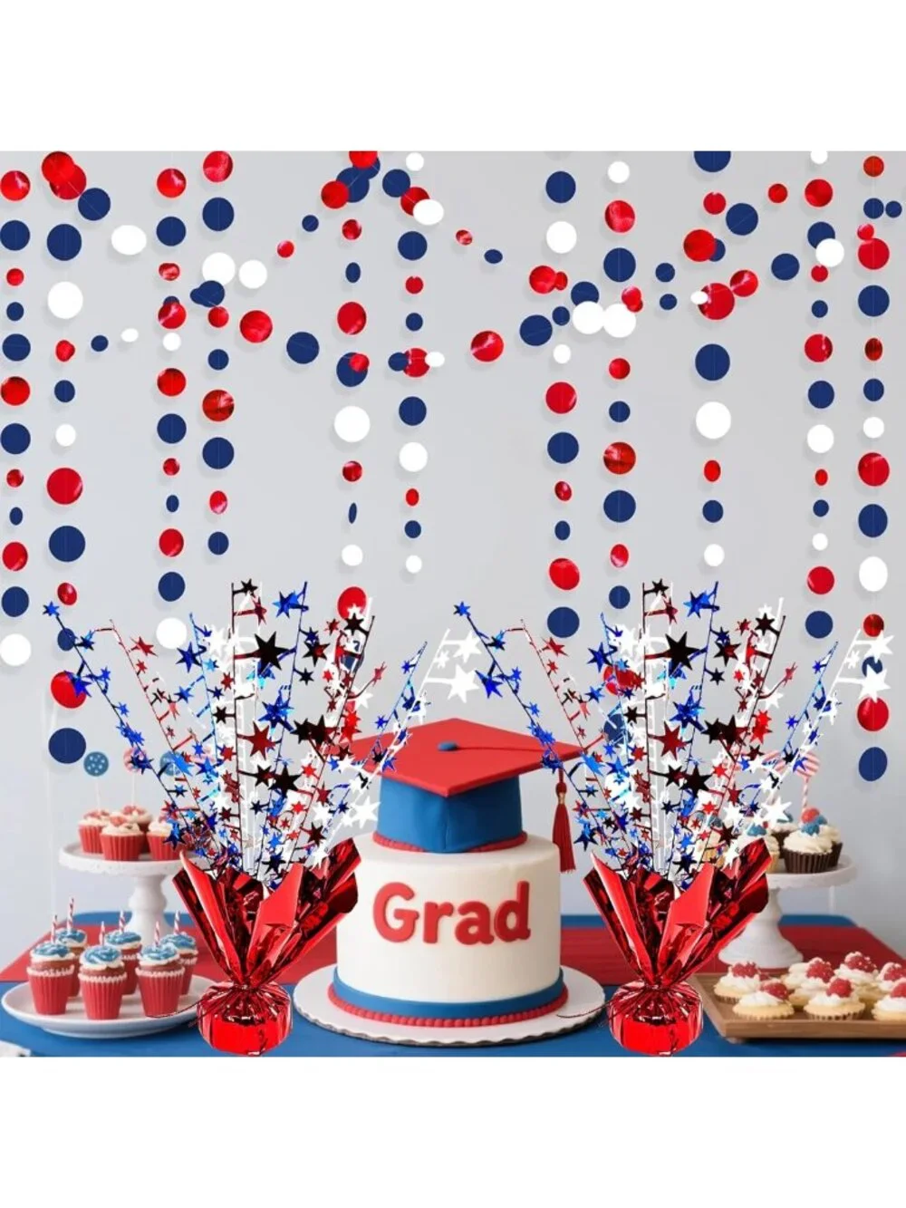 6 Pack Patriotic Table Centerpiece Decorations - Metallic Star Burst for 4th of